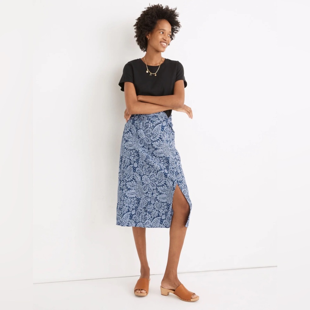 Madewell Blue Floral A-Line Skirt